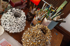 White/Black Seashell & Crystal Vase (medium)