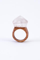CRYSTAL & WOOD ring - LGE DIAMOND setting