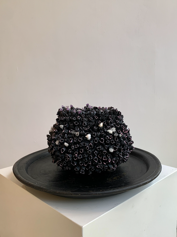Black/Pink Seashell & Crystal Vase (Medium)