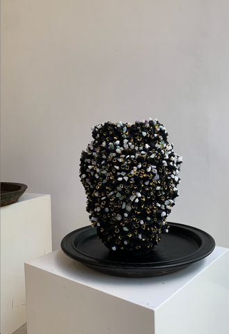 Black and Gold Crystal Vase (Large)