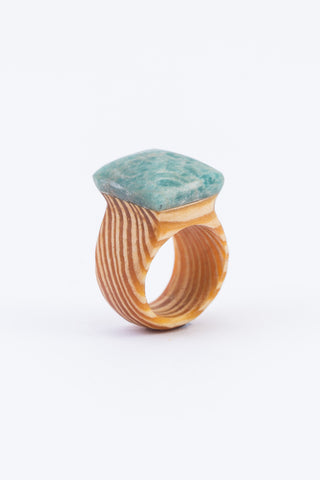 CRYSTAL & WOOD Ring - FLAT setting