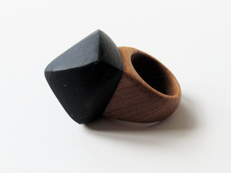CRYSTAL & WOOD ring - XL DIAMOND setting
